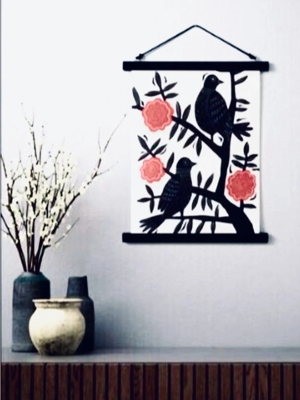 IKEA Wall Hanging Art bird flowers poppy roses nature apartment door dorm decor
